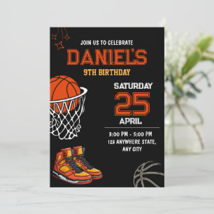 Invitación de cumpleaños de baloncesto editable de