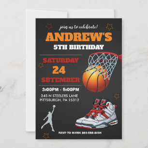 Invitación de cumpleaños de baloncesto naranja neg