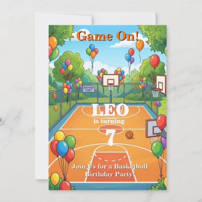 Invitación de cumpleaños de baloncesto para niño | (Anverso)