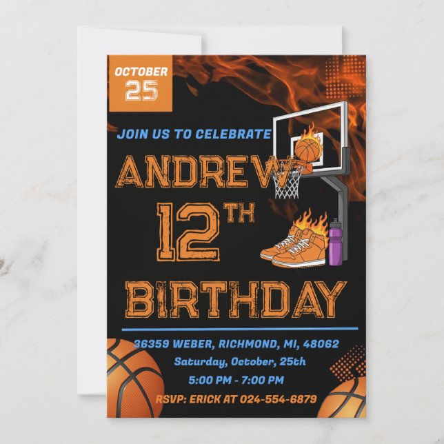 Invitación de cumpleaños de baloncesto personal (Anverso)