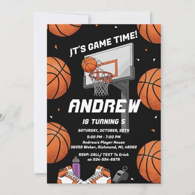 Invitación de cumpleaños de baloncesto personaliza (Anverso)