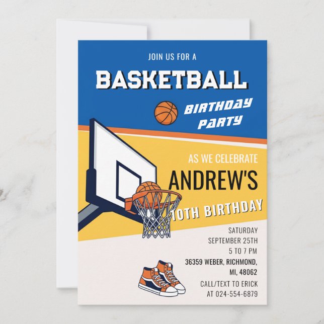 Invitación de cumpleaños de baloncesto personaliza (Anverso)