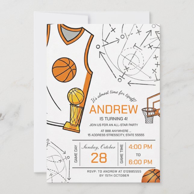 Invitación de cumpleaños de baloncesto personaliza (Anverso)