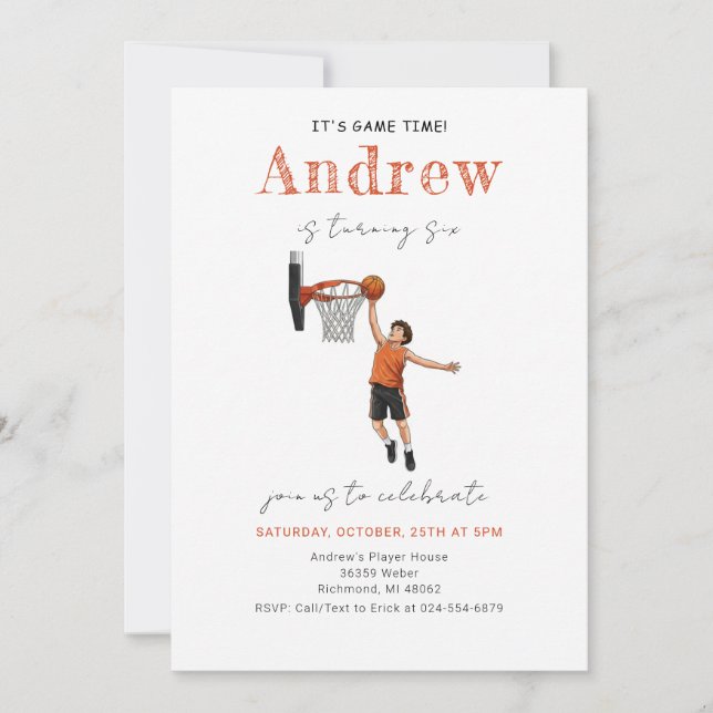 Invitación de cumpleaños de baloncesto personaliza (Anverso)