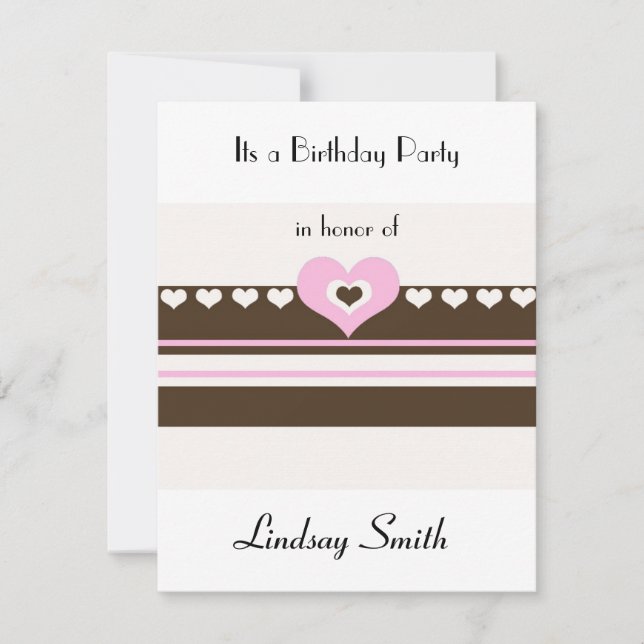 Invitación de cumpleaños de banda marrón y rosa (Anverso)