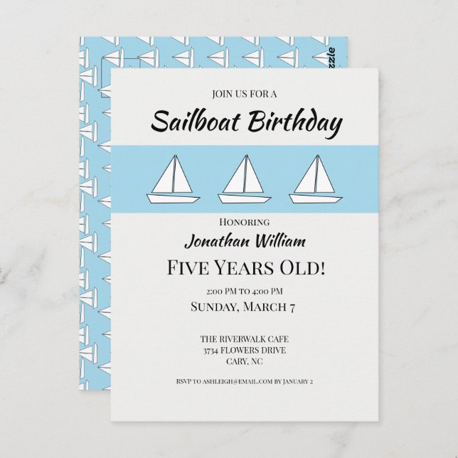 Invitación de cumpleaños de barco de vela (Anverso / Reverso)