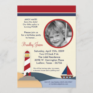 Invitación de cumpleaños de barco de vela Ahoy Mat