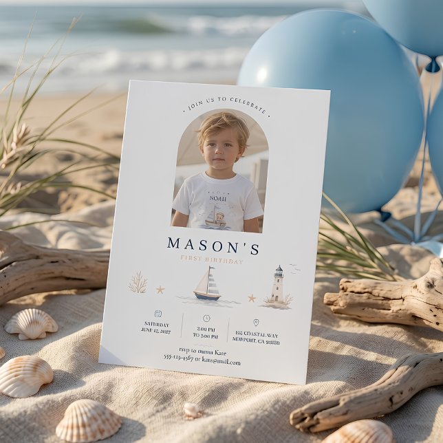  Invitación de cumpleaños de barco de vela costero (Subido por el creador)