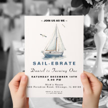 Invitación de cumpleaños de barco de vela para Ebr