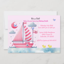 Invitación de Cumpleaños de Barco de Vela Rosa Náu