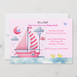 Invitación de Cumpleaños de Barco de Vela Rosa Náu