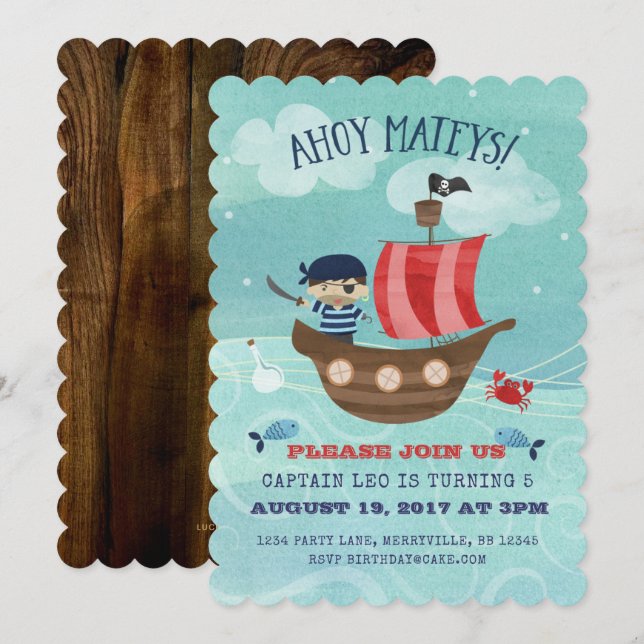 Invitación de cumpleaños de Barco Pirata (Anverso / Reverso)