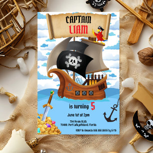 Invitación de cumpleaños de barco pirata para niño
