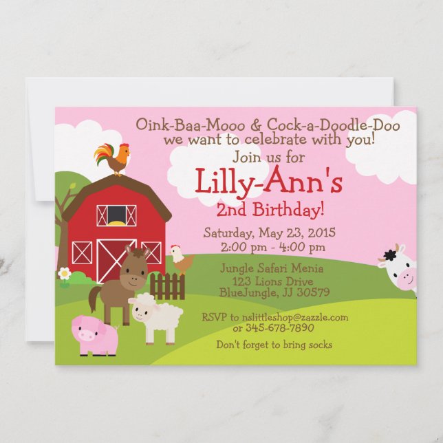 Invitación de cumpleaños de Barnyard (Anverso)