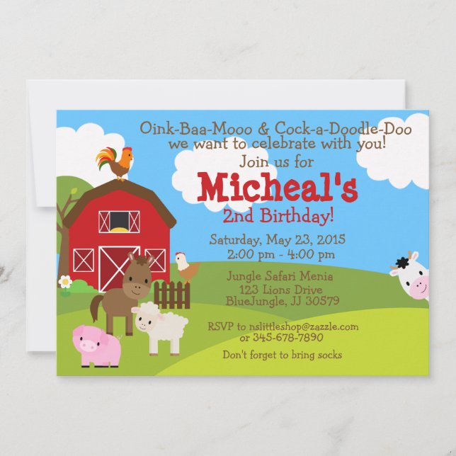 invitación de cumpleaños de Barnyard (Anverso)