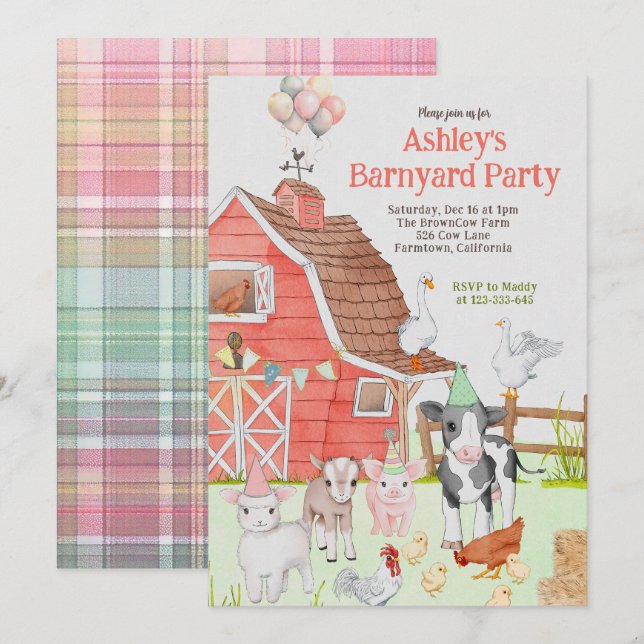 Invitación de cumpleaños de Barnyard (Anverso / Reverso)