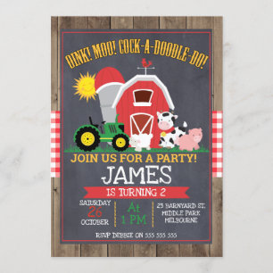 Invitación de cumpleaños de Barnyard Chalkboard pa