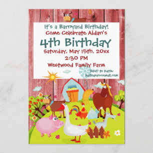 Invitación de cumpleaños de Barnyard Farm Animals 