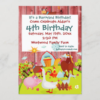 Invitación de cumpleaños de Barnyard Farm Animals 
