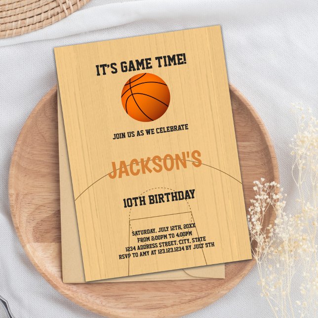 Invitación de cumpleaños de Básquetbol marrón (Brown Basketball Birthday Invitations)