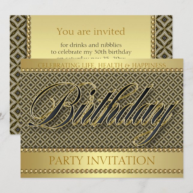 Invitación de cumpleaños de batik orgánico glam do (Anverso / Reverso)