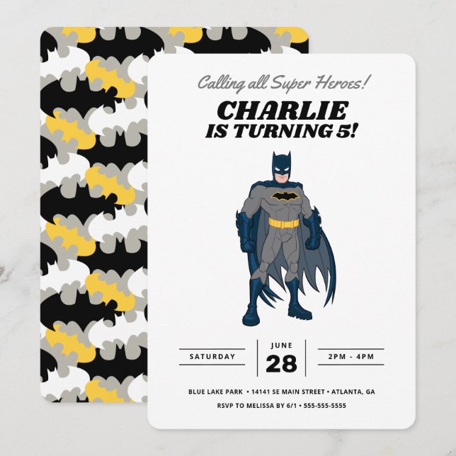 Invitación de cumpleaños de Batman Super Hero (Anverso / Reverso)