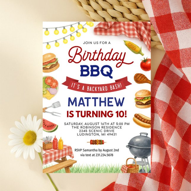 Invitación de cumpleaños de BBQ en el patio traser (Backyard BBQ Birthday Invitation)