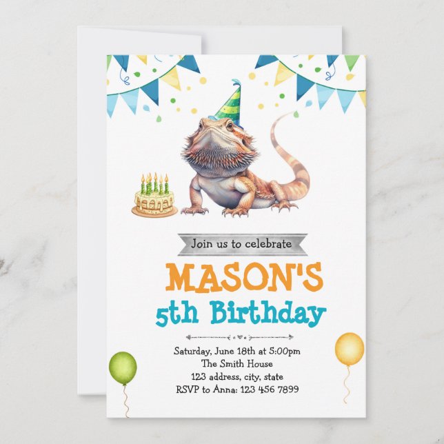 Invitación de cumpleaños de Bearded Dragon (Anverso)