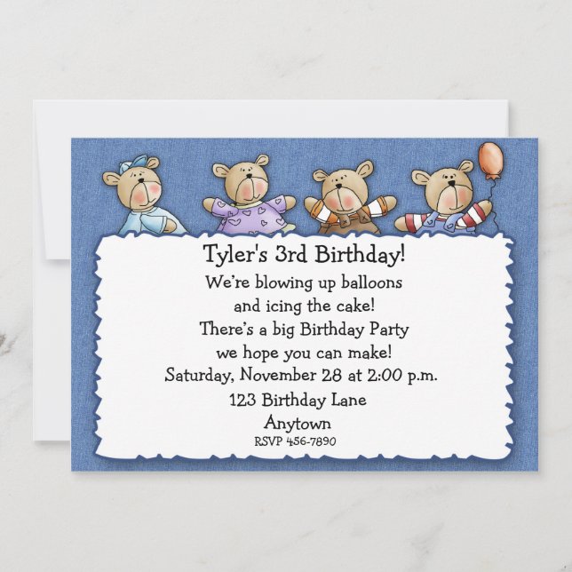 Invitación de cumpleaños de Bears Denim (Anverso)