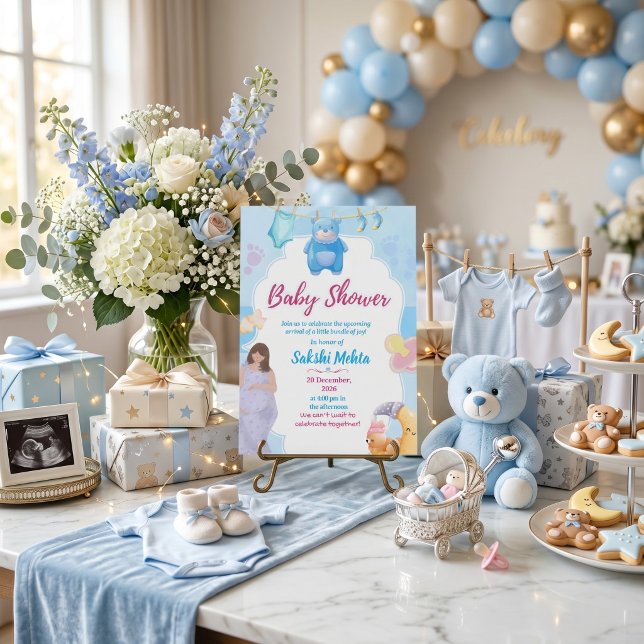 Invitación de Cumpleaños de Bebé Azul Adorable (Subido por el creador)