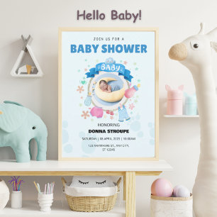 Invitación de Cumpleaños de Bebé Azul Adorable con