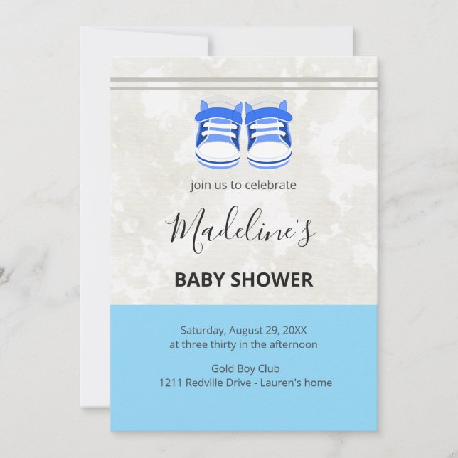 Invitación de Cumpleaños de Bebé Azul Adorable - P (Anverso)