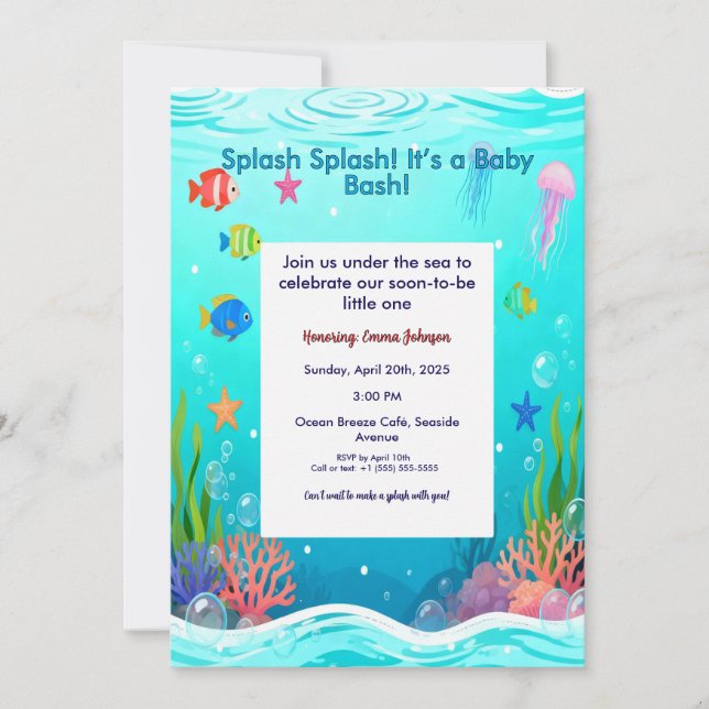 Invitación de Cumpleaños de Bebé Bajo el Mar - Océ (Anverso)