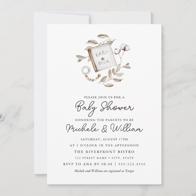 Invitación de Cumpleaños de Bebé Boho Neutro en Gé (Anverso)