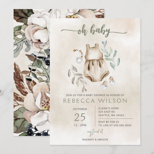 Invitación de cumpleaños de bebé boho Oh Baby sin  (Anverso / Reverso)