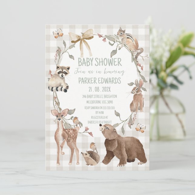 Invitación de Cumpleaños de Bebé Bosque Tonalidad  (Anverso de pie)