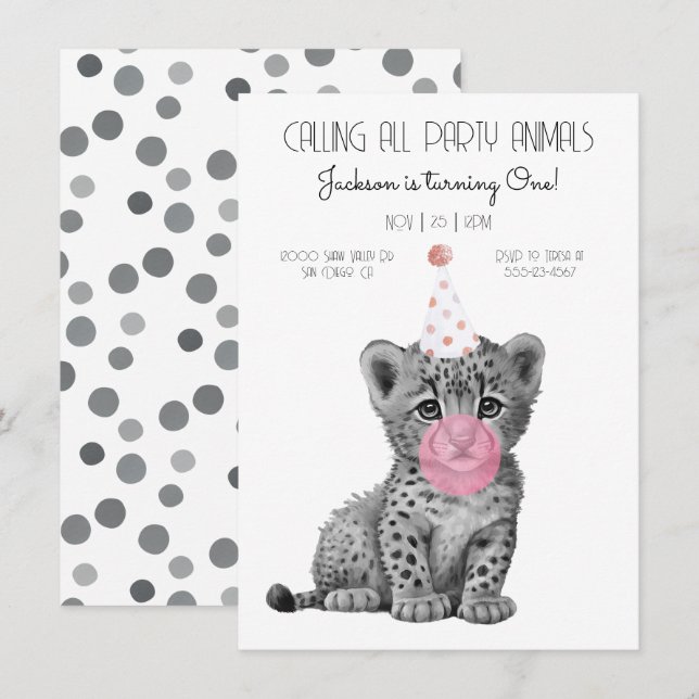 Invitación de cumpleaños de bebe chita negra y bla (Anverso / Reverso)