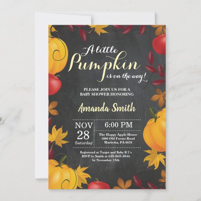 Invitación de cumpleaños de bebé con calabaza de o (Anverso)