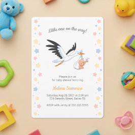 Invitación de Cumpleaños de Bebé con Cigüeña Tomán