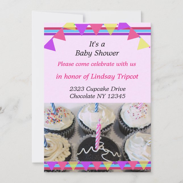 Invitación de Cumpleaños de Bebé con Cupcakes (Anverso)
