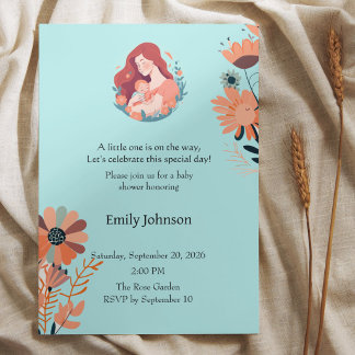 Invitación de Cumpleaños de Bebé con Flores Adorab