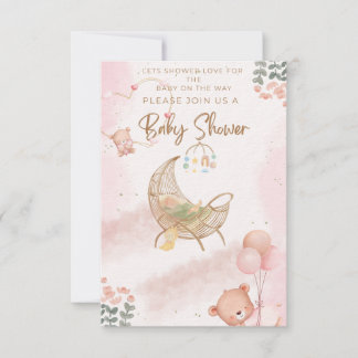 Invitación de Cumpleaños de Bebé con Flores Rosada
