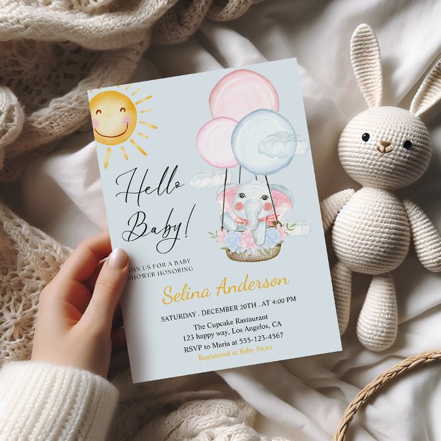 Invitación de Cumpleaños de Bebé con Globo de Elef (Subido por el creador)