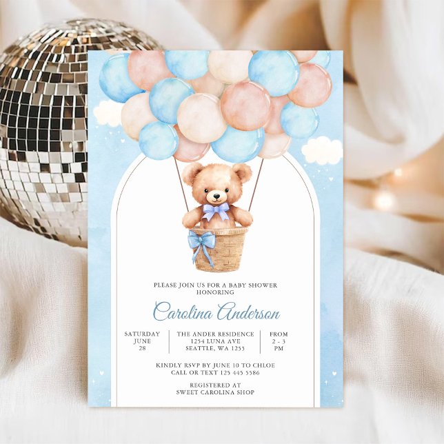 Invitación de Cumpleaños de Bebé con Globo de Tedd (Subido por el creador)
