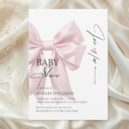 Invitación de Cumpleaños de Bebé con Lazo Rosa Ele