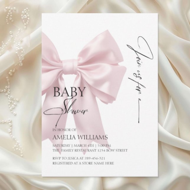 Invitación de Cumpleaños de Bebé con Lazo Rosa Ele (Subido por el creador)
