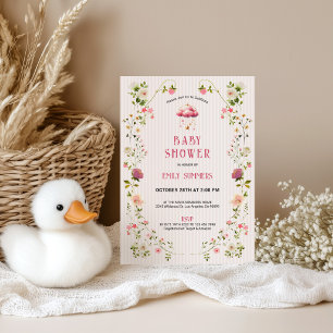 Invitación de Cumpleaños de Bebé con Marco Floral