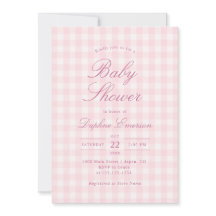 Invitación de Cumpleaños de Bebé de Cuadros Rosado