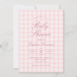 Invitación de Cumpleaños de Bebé de Cuadros Rosado