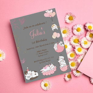 invitación de cumpleaños de bebé de gatita